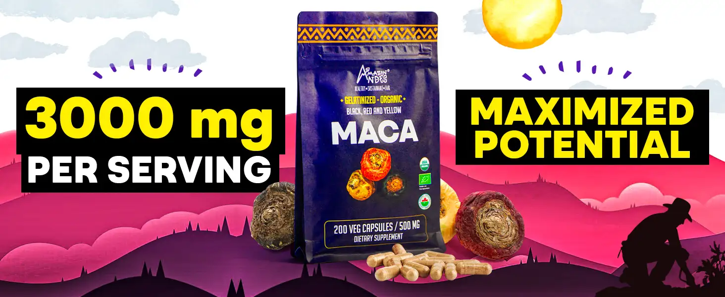 Amazon Andes Triple Maca Capsules — black, red and yellow chemotypes from the Junín plateau, Peru