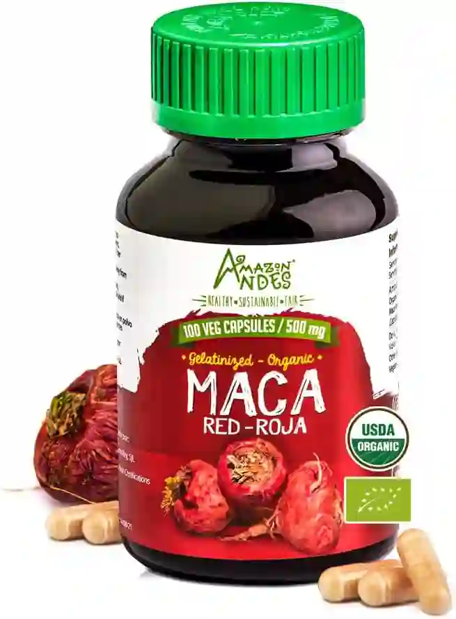Organic Red Maca Capsules | Female Vitality & Hormonal Balance | 100 Vegan Pills (500 mg) | USDA Organic, Non-GMO