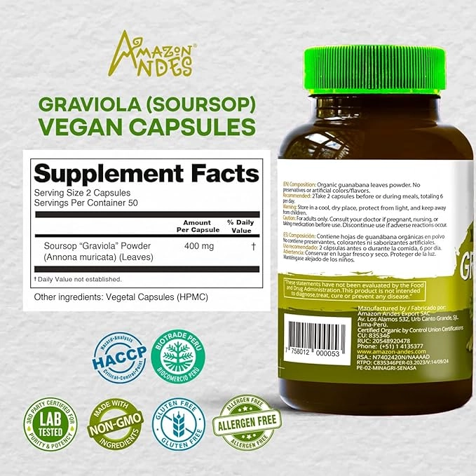 Graviola (Soursop) Capsules | Immune & Cellular Health | 100 Vegan Pills (400 mg) | Non-GMO, Fairtrade Peru — image 2